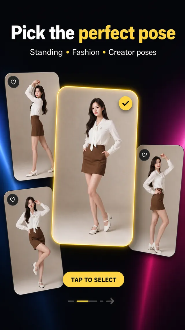 Library of photo pose ideas with one fashion pose selected